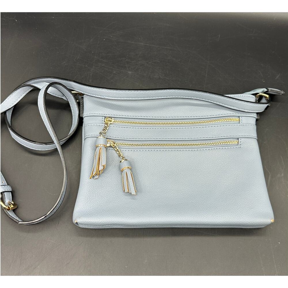BRENTANO Vegan Multi-Zipper‎ Crossbody Handbag Purse with Tassel Accents Blue